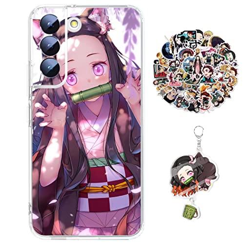 Demon -Slayer Hülle für Samsung Galaxy S22 Anime Handyhülle [Mit Schlüsselbund und 50pcs Aufkleber] Cartoons Transparent Silikon Case Hülle für Samsung Galaxy S22 von Staremeplz