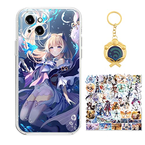 Staremeplz Genshin Impact Hülle für iPhone 13 Anime Spiel Kokomi Handyhülle [Mit Schlüsselbund und 50pcs Aufkleber] Cartoons Transparent Silikon Case Hülle für iPhone 13 von Staremeplz