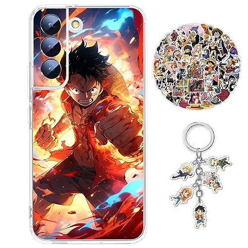 Staremeplz One -Piece Hülle für Samsung Galaxy A12 Anime Zoro Handyhülle [Mit Schlüsselbund und 50pcs Aufkleber] Cartoons Transparent Silikon Case Hülle für Samsung Galaxy A12 von Staremeplz