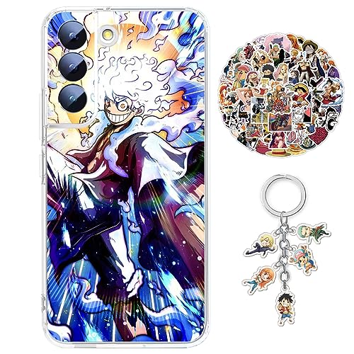 Staremeplz One -Piece Hülle für Samsung Galaxy A14 5G Anime Luffy Handyhülle [Mit Schlüsselbund und 50pcs Aufkleber] Cartoons Transparent Silikon Case Hülle für Samsung Galaxy A14 5G von Staremeplz