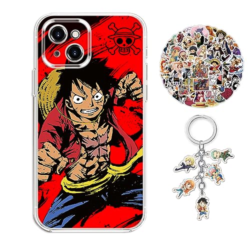 Staremeplz One -Piece Hülle für iPhone 15 Plus Anime Giyuu Handyhülle [Mit Schlüsselbund und 50pcs Aufkleber] Cartoons Transparent Silikon Case Hülle für iPhone 15 Plus von Staremeplz