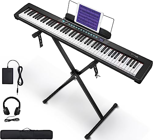 Starfavor Digital Piano Keyboard mit Halbgewichtet Klavier, E Piano 88 Tasten mit X Ständer, Sustain Pedal, and Carrying Case, Tragbar Electronic Keyboards für Anfänger Kinder SEK-88A von Starfavor