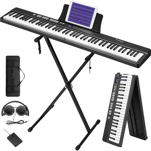 Starfavor Faltbares Tragbar Klavier mit 'X'-Ständer,88 tasten Piano Keyboard Semi Weighted, Bluetooth MIDI Electric keyboard, Digital Piano Set mit Kopfhörer, Tragetasche, Sustain-Pedal SP-15F Starfavor Faltbares Tragbar Klavier mit 'X'-Ständer,88 tasten Piano Keyboard Semi Weighted, Bluetooth MIDI Electric keyboard, Digital Piano Set mit Kopfhörer, Tragetasche, Sustain-Pedal SP-15F von Starfavor