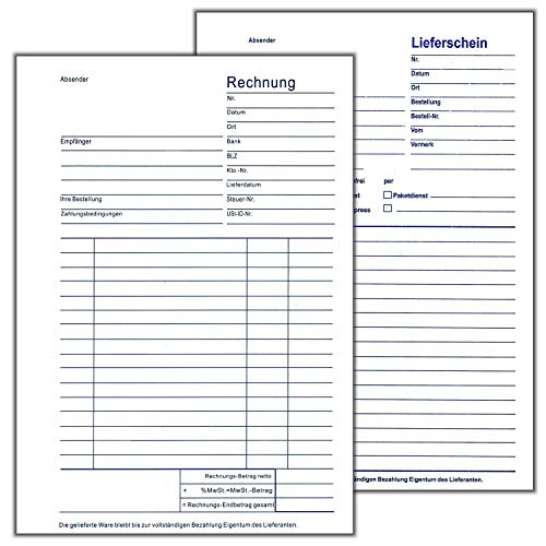 DIN A5 Rechnungsblock Rechnung Lieferschein Quittung Vordruck durchschreibend Kleinunternehmer 1x Rechnung + 1x Lieferschein von Starlet24