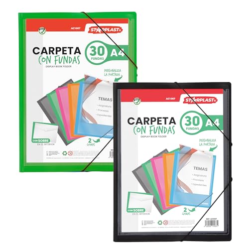 Starplast Mappen mit Hüllen, Kunststoffmappen, Aktenmappe, elastischer Verschluss, A4, für Schule und Büro, 30 Hüllen von Starplast