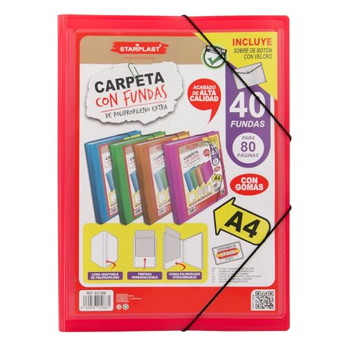 Starplast Ordner mit Hüllen - Kunststoffordner, Dokumentenmappe, Gummibandverschluss, A4-Größe, für Schul- und Bürogebrauch - 40 Hüllen Rosa Starplast Ordner mit Hüllen - Kunststoffordner, Dokumentenmappe, Gummibandverschluss, A4-Größe, für Schul- und Bürogebrauch - 40 Hüllen Rosa von Starplast