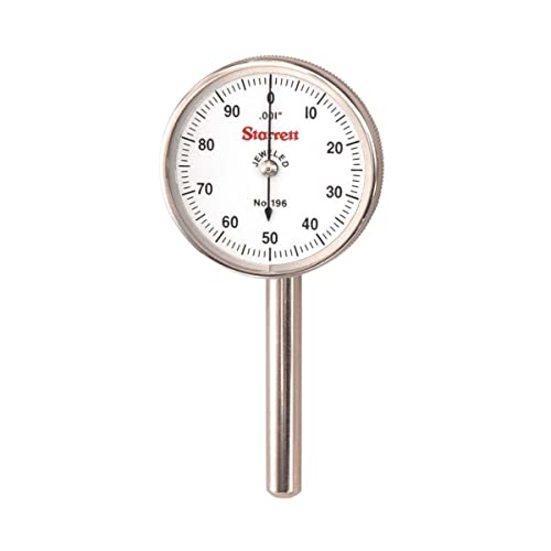 Starrett 196B1 Universal-Messuhr, hinterer Kolben, weißes Zifferblatt, 0-100 Ablesung, 0-0,2" Bereich, 0,001" Graduierung von Starrett