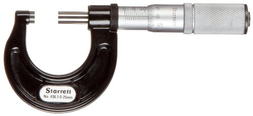 Starrett 436.1 mxfl-25 RL-Außen), Reibung Fingerhut, Kontermutter, Hartmetall Faces, 0–25 mm Range, 0.01 mm Graduation, Genauigkeit +/-0.002 mm von Starrett