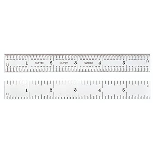 Starrett 604R-6 Lineal aus gefedertem gehärtetem Stahl mit Zollgraduierung, 4R-Graduierung, 6" Länge, 3/4" Breite, 3/64" Dicke von Starrett