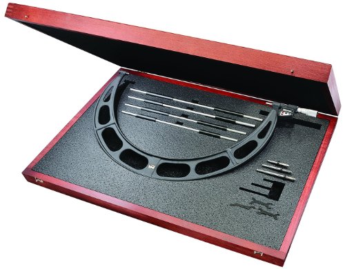 Starrett 714MEEFLZ LCD-Amboss-Mikrometer, Reibungskausche, Kontermutter, 400–500 mm Bereich, 0,001 mm Skalierung, -0,008 mm Genauigkeit von Starrett