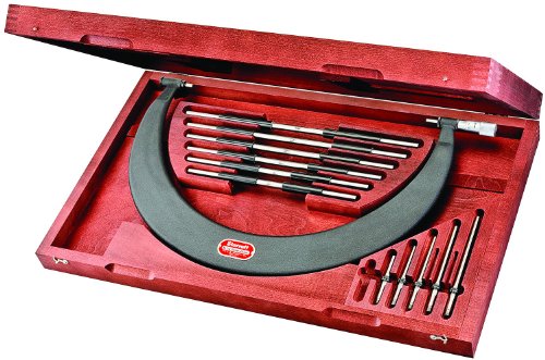 Starrett 724MLZ-450 Rohrbogen-Mikrometer, austauschbare Ambosse, einfacher Fingerhut, Kontermutter, 300–450 mm Bereich, 0,01 mm Teilung, -0,0076 mm Genauigkeit von Starrett