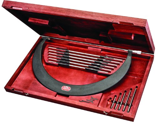 Starrett 724MLZ-600 Rohrbogen-Mikrometer, austauschbare Ambosse, einfacher Fingerhut, Kontermutter, 450–600 mm Bereich, 0,01 mm Teilung, -0,0076 mm Genauigkeit von Starrett