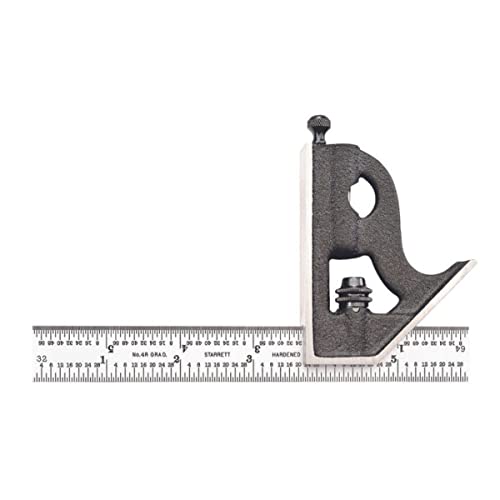 Starrett C11H-6-4R quadratischer Kopf aus Gusseisen mit satinierter Chromklinge Kombinationsquadrat, schwarzes Knitterfinish, 4R-Graduierung, Größe 6" von Starrett