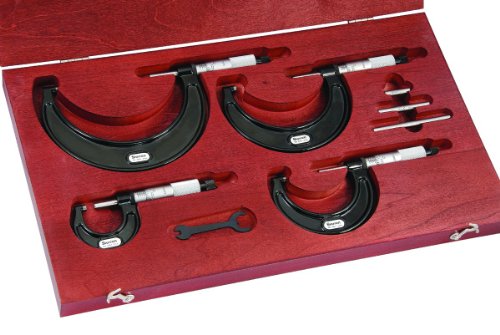 Starrett S436.1BXRLZ 436.1 Mikrometer-Set, mit Ratschenansatz, Feststellmutter, Hartmetallflächen, 0-10,2 cm Reichweite, 0,001 Zoll Graduierung von Starrett