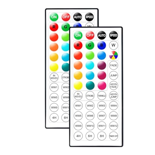 IR-Fernbedienung als Ersatz für RGBWW-Lichterketten (2er-Pack), 44-Tasten-Fernbedienung QiCaiTongBu – 18 Farben + 12 Warmweiß (nur für Lichterketten der Marke StarryEver) von StarryEver