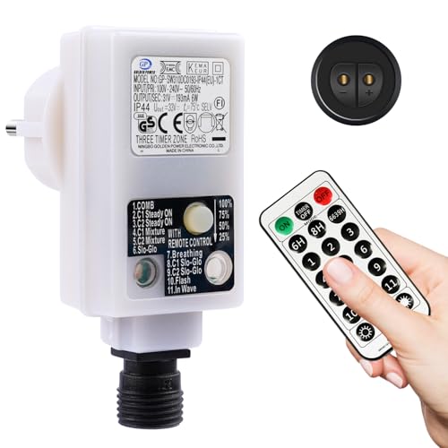 StarryEver 31V 193mA EU-Stecker für 11 Modi Lichterkette, EU-Adapter Netzteil mit Fernbedienung und Timer, Transformator für Weihnachtsbeleuchtung Lichterkette Zweifarbige Lichterkette StarryEver 31V 193mA EU-Stecker für 11 Modi Lichterkette, EU-Adapter Netzteil mit Fernbedienung und Timer, Transformator für Weihnachtsbeleuchtung Lichterkette Zweifarbige Lichterkette von StarryEver