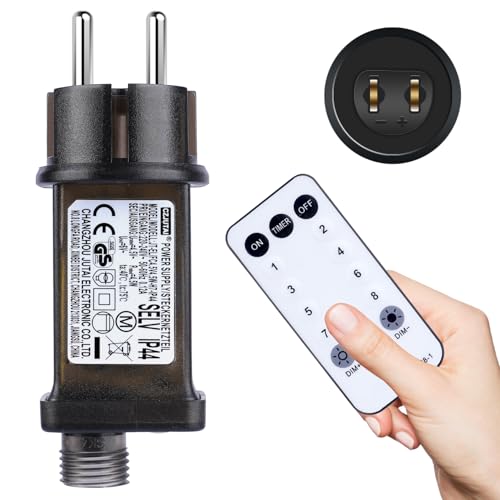 StarryEver 4.5V 0.12A EU-Stecker für 8 Modi Lichterkette, EU-Adapter Netzteil mit Fernbedienung und Timer, IP44 Wasserdicht Transformator für Lichterkette Einfarbige Lichterkette aus Hanfseil von StarryEver