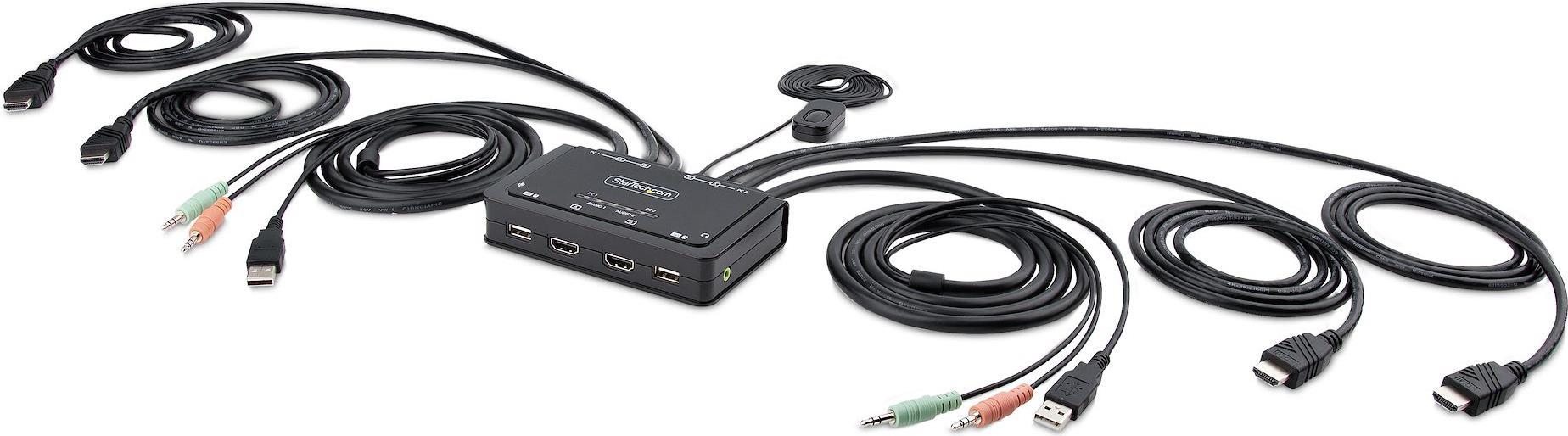 STARTECH.COM 2-Port Dual Monitor HDMI KVM Switch 4K 60Hz KVM mit 1,5m Integrierten Kabeln USB-A/HDMI/Audio HDMI KVM Switch (C2-DH46-UA2-CBL-KVM) von Startech