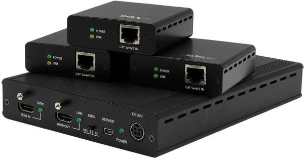 StarTech.com 3-Port HDBaseT Extender Kit w/ Receivers - HDMI over CAT5 - 4K - Erweiterung für Video/Audio - bis zu 70 m von Startech