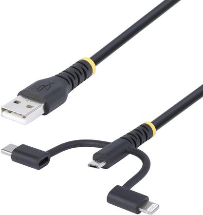 StarTech.com 3.3ft USB Multi Charging Cable, Lightning/Micro-USB/Type-C - USB-Kabelsatz - 3 A - 1 m - robust, passiv - Schwarz (RLTCUB1MBK) von Startech