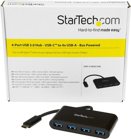 StarTech.com 4 Port USB 3.0 Hub - USB-C to 4x USB-A - Bus Powered - Hub - 4 x SuperSpeed USB 3.0 - Desktop von Startech
