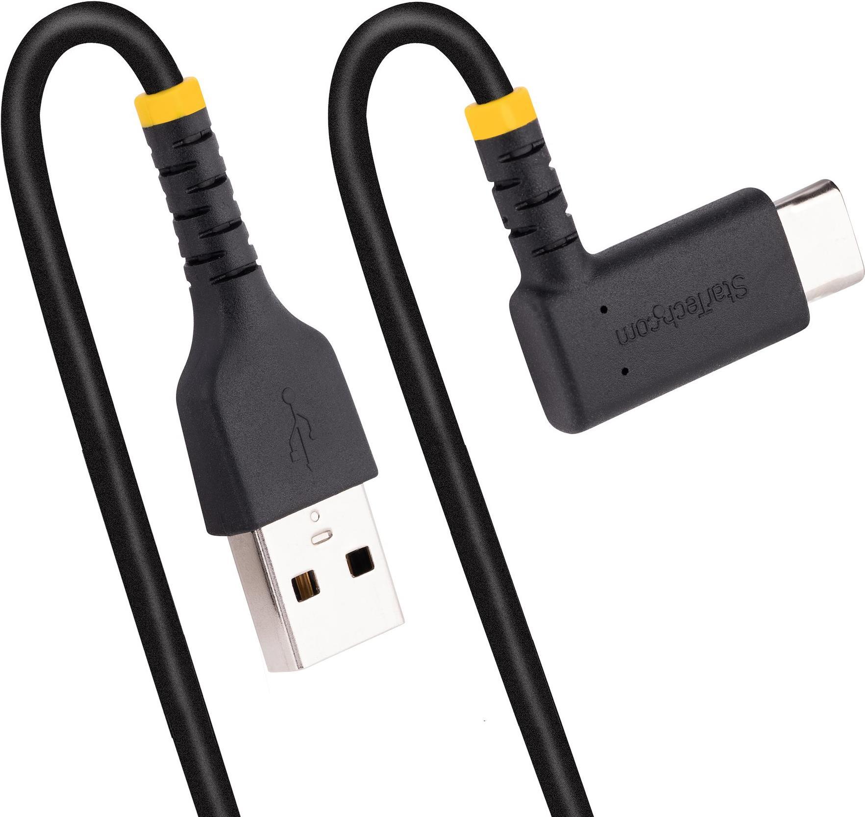StarTech.com 6ft (2m) USB A to C Charging Cable Right Angle, Heavy Duty Fast Charge USB-C Cable, USB 2.0 A to Type-C, Durable and Rugged Aramid Fiber, 3A, S20/iPad/Pixel - High Quality USB Charging Cord (R2ACR-2M-USB-CABLE) - USB-Kabel - USB (M) gerade zu USB-C (M) rechtwinklig - Thunderbolt 3 / USB 2.0 - 3 A - 2 m - USB Power Delivery (60W) - Schwarz von Startech