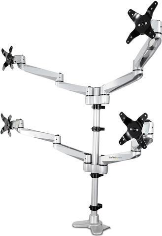 StarTech.com ARMQUADPS Monitorhalterung (für 4 Monitore, für bis zu 27  VESA Bildschirme, vier vollbewegliche Monitorarme) - Tischhalterung für 4 Monitore (einstellbarer Arm) - Aluminium - Silber - Bildschirmgröße: 33-68.6 cm (13-27) von Startech