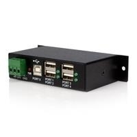 StarTech.com Industrieller 4 Port USB2.0 Hub - Montierbarer USB Metall Hub in Schwarz - Hub - 4 x USB2.0 - an DIN-Schiene montierbar - Gleichstrom - für P/N: MSDREADU2OTG (ST4200USBM) von Startech