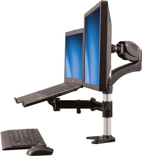 StarTech.com Single-Monitor Arm - Laptop Stand - One-Touch Height Adjustment - Verstellbarer Arm (Befestigung für Stange, Gummipad, Laptop-Ablage, Federarm, Schwenkarm, 4 Abstandshalter, Clip zur Kabelführung, Schrauben, Schlüssel) für LCD-Display/Notebook - Aluminium - Schwarz - Bildschirmgröße: 38,1-68,6 cm (15-27) - Tischmontage (optional) (ARMUNONB) von Startech