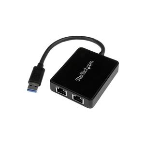 StarTech.com USB 3.0 auf Dual Port Gigabit Ethernet LAN Adapter mit USB-Port - Schwarz - Netzwerkadapter - USB 3.0 - GigE - 1000Base-T - 2 Anschlüsse - Schwarz von Startech