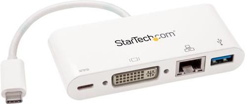 StarTech.com USB-C Multiport Adapter for Laptops - Power Delivery - DVI - GbE - USB 3.0 - Externer Videoadapter - USB Type-C - DVI, RJ-45 - wei� von Startech