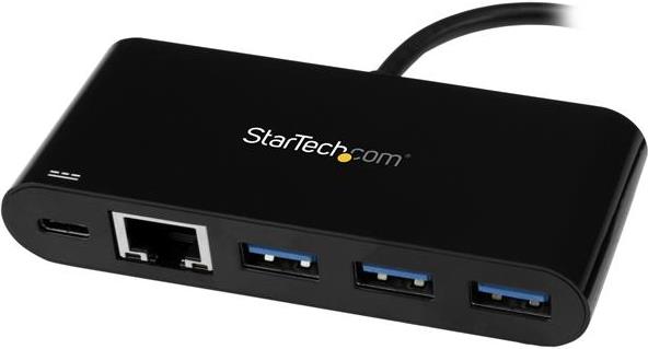 StarTech.com USB-C auf Ethernet Adapter mit 3 Port USB3.0 Hub und Stromversorgung - USB-C GbE Adapter mit USB Hub und 3 USB A Ports - Netzwerkadapter - USB-C - Gigabit Ethernet x 1 - Schwarz (US1GC303APD) von Startech