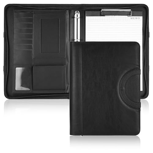 Schreibmappe A4 mit Reißverschluss, Schwarz PU Ledermappe Konferenzmappe A4 mit Klaren Dokumententaschen, Alles-in-einem Dokumentenmappe Leder mit Ringmappe, Tragbar Arbeits Mappe Notiz Organizer Schreibmappe A4 mit Reißverschluss, Schwarz PU Ledermappe Konferenzmappe A4 mit Klaren Dokumententaschen, Alles-in-einem Dokumentenmappe Leder mit Ringmappe, Tragbar Arbeits Mappe Notiz Organizer von Starvortex