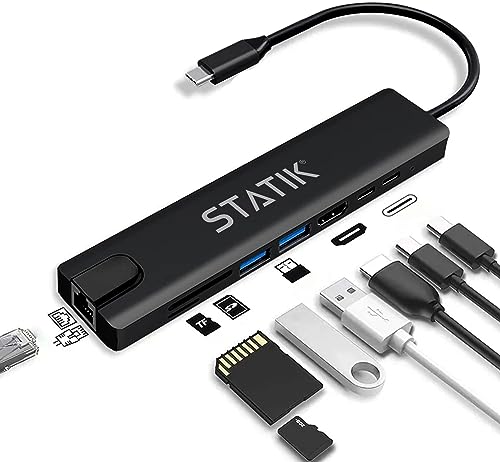 Statik UltraHub Powered USB C Hub Multiport Adapter Mac Hub USB C Dongle 8-in-1 Type C USBC Hub 3.0, HDMI 4k, Ethernet, SD/TF Card, MacBook Air Dock von Statik