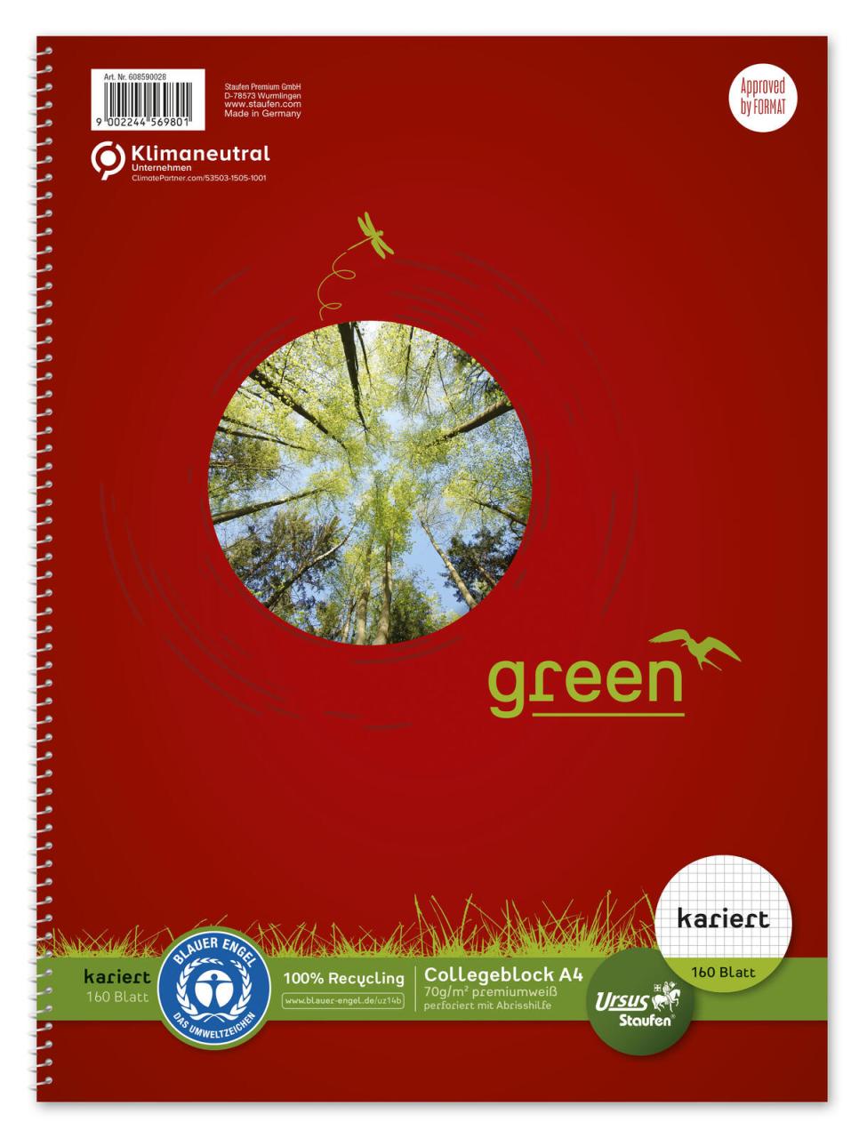 Staufen® Collegeblöcke green Kleinformat kariert DIN A5 von Staufen®