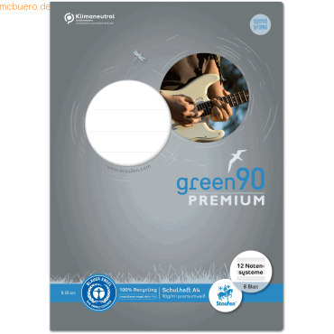 Staufen Notenheft Green A4 Lineatur 12 Notensysteme 8 Blatt von Staufen