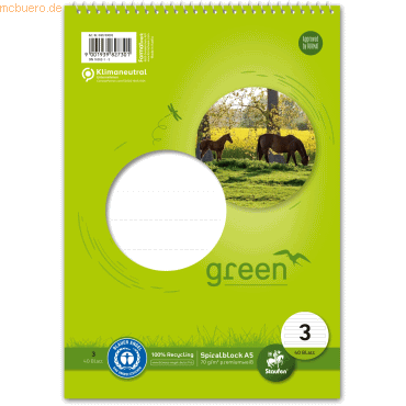 2 x Staufen Spiralblock Green A5 Kopf 70 g/qm Lineatur 3 40 Blatt von Staufen