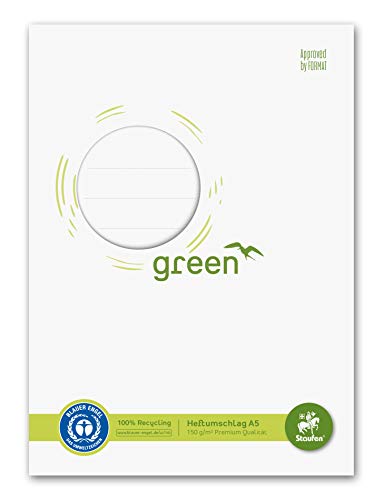 Staufen 794004500 - Staufen Green Heftumschlag mit Beschriftungsfeld, DIN A5, 150g/m² Recyclingpapier, perfekter Schutz für Schulhefte, Farbe weiß, 10 Stück von Staufen
