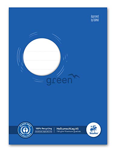 Staufen 794004501 - Staufen Green Heftumschlag - mit Beschriftungsfeld, DIN A5, 150g/m² Recyclingpapier, perfekter Schutz für Schulhefte, Farbe blau, 10 Stück von Staufen