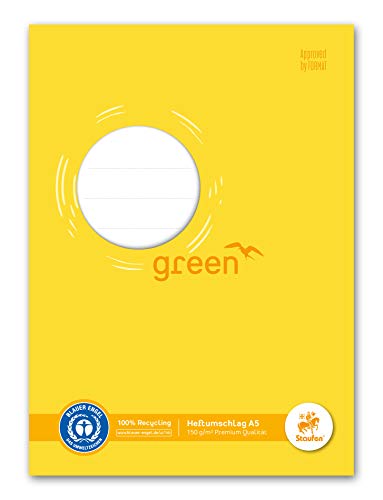 Staufen 794004508 - Staufen Green Heftumschlag - mit Beschriftungsfeld, DIN A5, 150g/m² Recyclingpapier, perfekter Schutz für Schulhefte, Farbe gelb, 10 Stück von Staufen