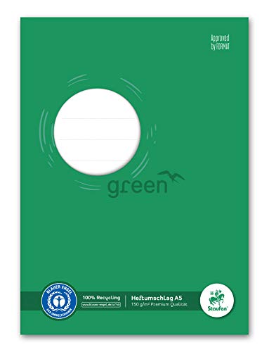 Staufen 794004511 - Staufen Green Heftumschlag - mit Beschriftungsfeld, DIN A5, 150g/m² Recyclingpapier, perfekter Schutz für Schulhefte, Farbe grün, 10 Stück von Staufen
