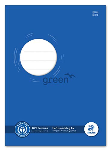 Staufen 794004601 - Staufen Green Heftumschlag - mit Beschriftungsfeld, DIN A4, 150g/m² Recyclingpapier, perfekter Schutz für Schulhefte, Farbe blau, 10 Stück von Staufen