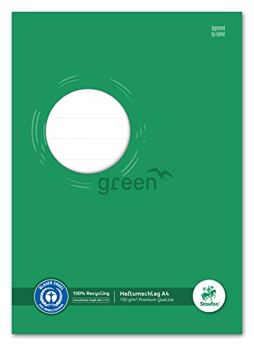 Staufen 794004611 - Staufen Green Heftumschlag - mit Beschriftungsfeld, DIN A4, 150g/m² Recyclingpapier, perfekter Schutz für Schulhefte, Farbe grün, 10 Stück von Staufen