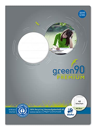 Staufen Green Hausaufgabenheft - DIN A5, 48 Blatt für 48 Wochen, premiumweißes 90g/m² Recyclingpapier, runde Ecken verhindern „Eselsohren“, 1 Stück Staufen Green Hausaufgabenheft - DIN A5, 48 Blatt für 48 Wochen, premiumweißes 90g/m² Recyclingpapier, runde Ecken verhindern „Eselsohren“, 1 Stück von Staufen