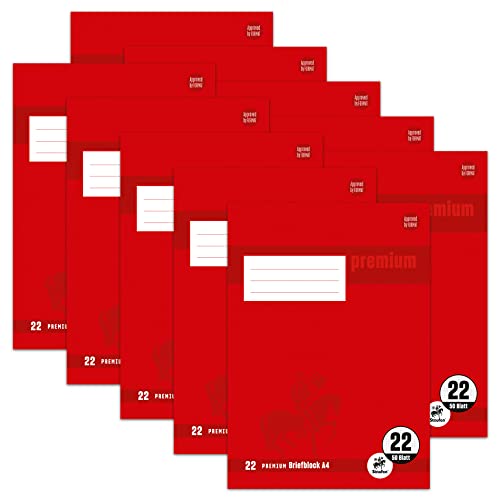 Staufen Premium Briefblock - DIN A4, Lineatur 22 (5mm kariert), 50 Blatt, 90g/m² Premium Papier, 10 Stück von Staufen