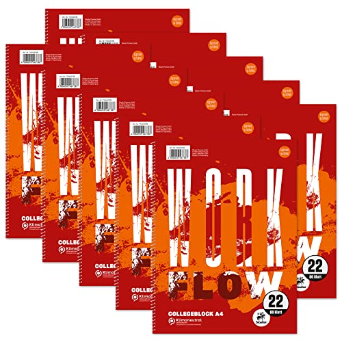 Staufen Style Collegeblock Workflow - DIN A4, Lineatur 22 (5mm kariert), 80 Blatt, 4-fach Lochung, extraweißes 70g/m² Qualitätspapier, 10 Stück von Staufen