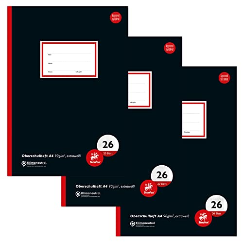 Staufen Style Oberschulheft - DIN A4, kariert mit Rand, 20 Blatt, extraweißes 90g/m² Qualitätspapier, 3 Stück von Staufen