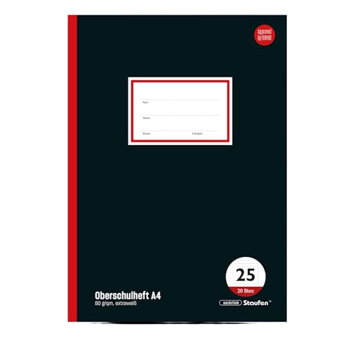 Staufen Style Oberschulheft - DIN A4, liniert mit Rand, 20 Blatt, extraweißes 90g/m² Qualitätspapier, 3 Stück von Staufen