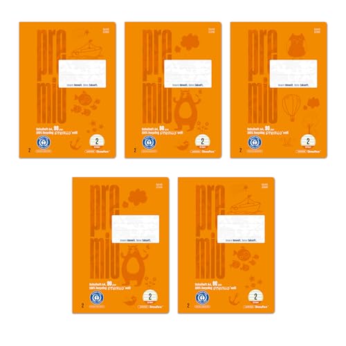 Staufen premio Schulheft - 5 Hefte je 32 Blatt, DIN A4, Lineatur 2 (4 x 4 x 4 mm liniert), 90 g/m² Recyclingpapier von Staufen