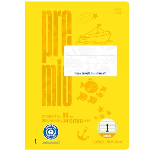 Staufen premio Schulhefte - 5 Hefte je 32 Blatt, Lineatur 1, DIN A5, 90 g/m², liniert 5/5/5 mm Staufen premio Schulhefte - 5 Hefte je 32 Blatt, Lineatur 1, DIN A5, 90 g/m², liniert 5/5/5 mm von Staufen